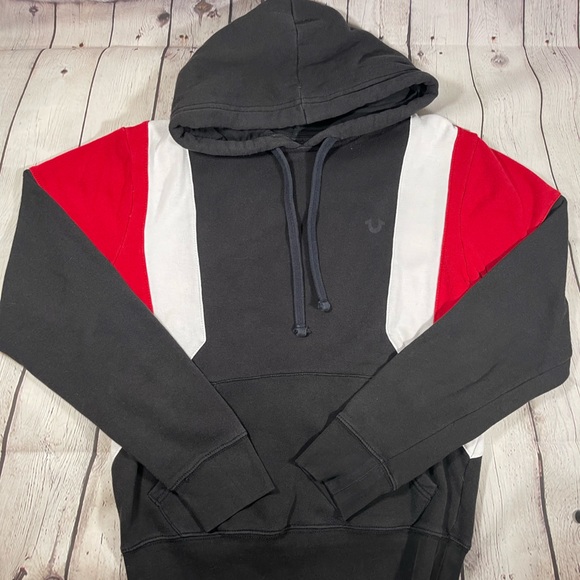 True Religion Mens Small Hoodie Sweatshirt Logo Pullover Black - Picture 6 of 8